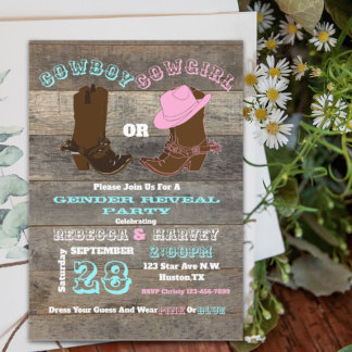 Invitation western cowboy or cowgirl gender reveal party