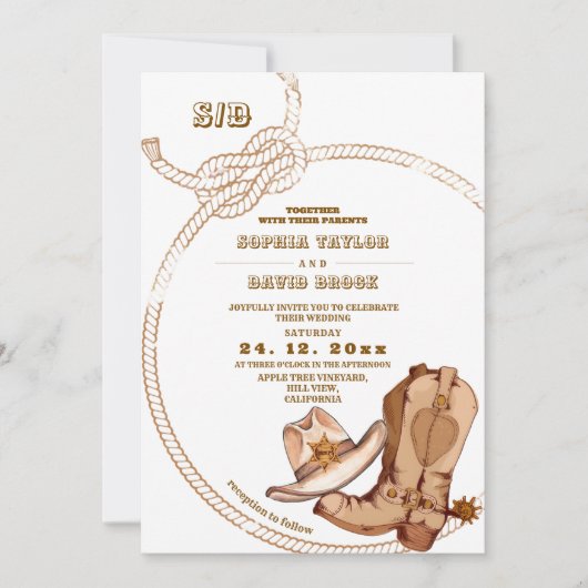 Invitation Western Cowboy Rustic Wedding  (Devant)