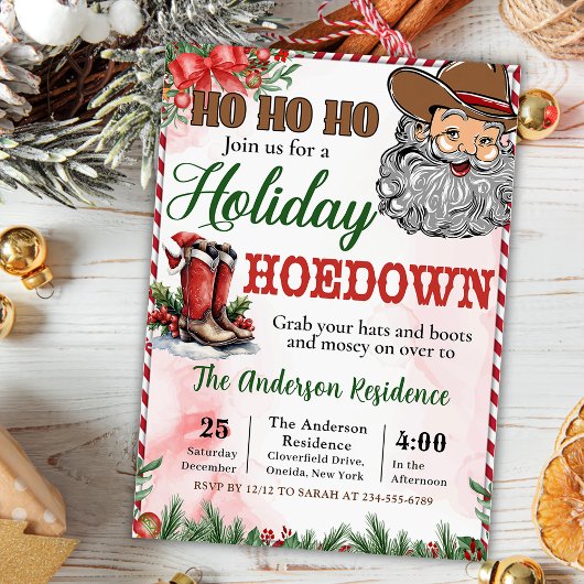 Invitation Western Cowboy Santa Christmas Hoedown Party
