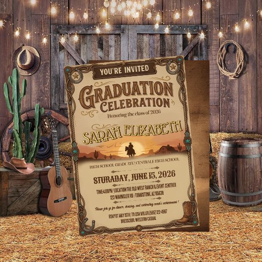 Invitation Western Cowboy Silhouette Graduation Celebration 