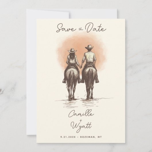 Invitation Western Cowboy Wedding Save the Date QR Code (Devant)