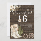 Invitation Western Cowgirl Bottes blanches Bois doux 16 Anniv (Devant)