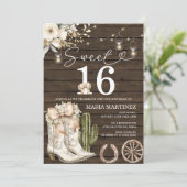 Invitation Western Cowgirl Bottes blanches Bois doux 16 Anniv (Debout devant)