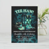 Invitation Western Cowgirl fête d'anniversaire Turquoise Gree (Debout devant)