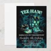 Invitation Western Cowgirl fête d'anniversaire Turquoise Gree (Devant / Derrière)