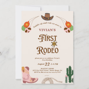 Invitation Western Cowgirl First Rodeo Anniversaire Invitatio