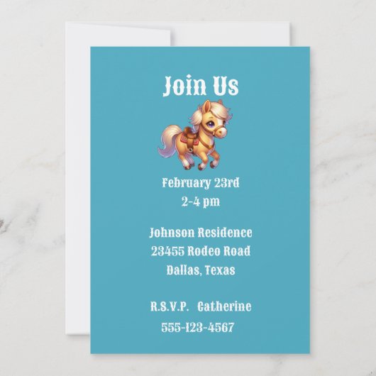 Invitation Western Cowgirl Premier Rodéo Anniversaire Personn (Dos)