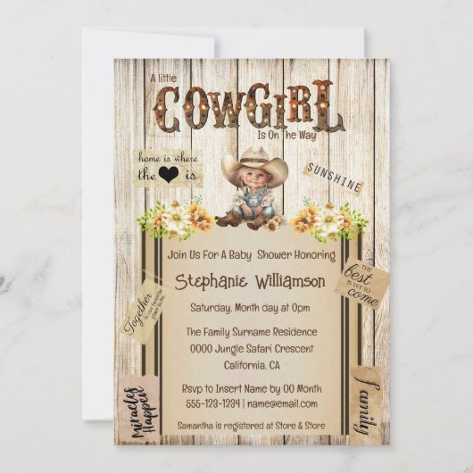Invitation Western cowgirl rustique scrapbooking journal flor (Devant)