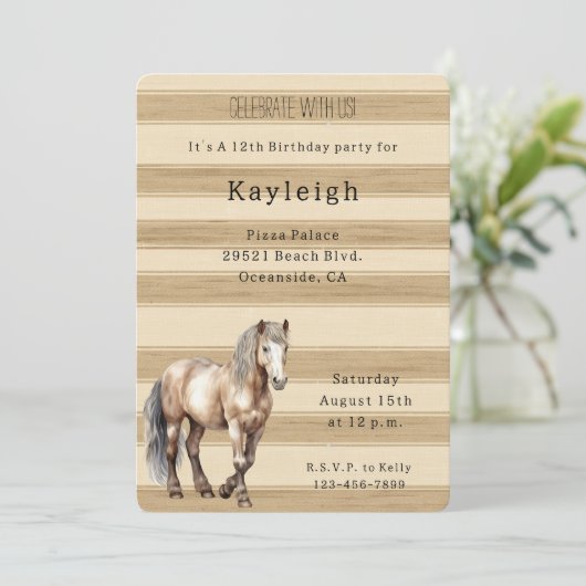 Invitation Western Cream Stripes Horse Anniversaire (Debout devant)