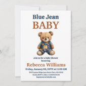 Invitation Western Denim Patchwork Bear Blue Jean Baby Shower (Devant)