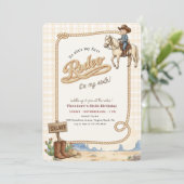 Invitation Western Desert Boy Plaid Cowboy Rodeo 6th Birthday (Debout devant)