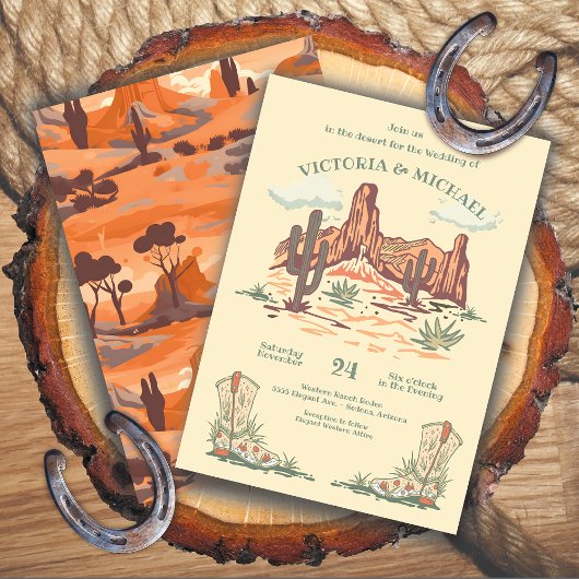 Invitation Western Desert Cactus Cowboy Mariage