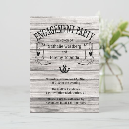 Invitation Western Engagement Party Wood Cowboy Boot Country (Debout devant)