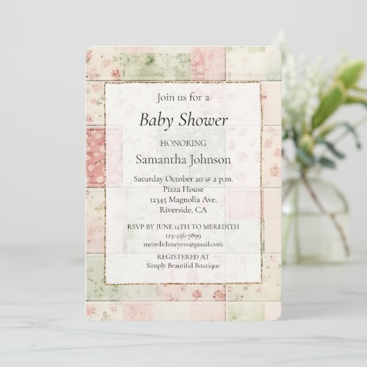 Invitation Western Farm Mint Rose Floral Quilt Motifs (Debout devant)