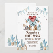 Invitation Western First Rodeo Baby Boy Anniversaire (Devant / Derrière)
