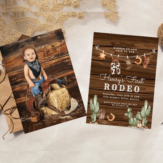 Invitation Western First Rodeo bois photo Cowboy Anniversaire