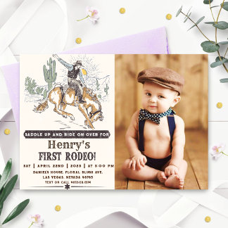 Invitation Western First Rodeo Cowboy 1er Birthday Photo