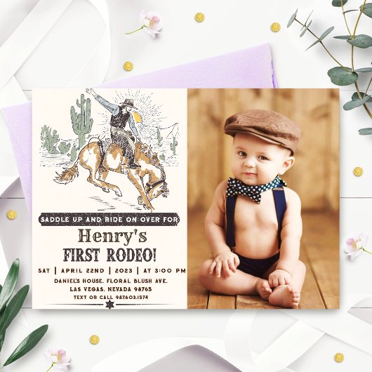 Invitation Western First Rodeo Cowboy 1er Birthday Photo
