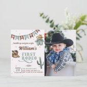 Invitation Western First Rodeo Cowboy Photo d'anniversaire (Debout devant)
