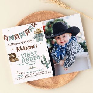 Invitation Western First Rodeo Cowboy Photo d'anniversaire