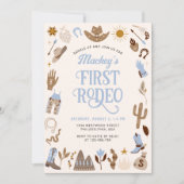 Invitation Western First Rodeo Wild West Cowboy Blue Annivers (Devant)