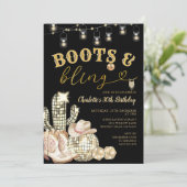 Invitation Western Gold Boots & Bling Cowgirl Cactus Annivers (Debout devant)