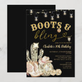 Invitation Western Gold Boots & Bling Cowgirl Cactus Annivers (Devant / Derrière)
