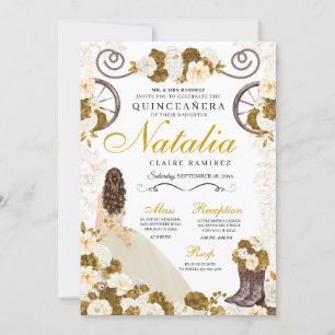Invitation Western Gold & Ivory Princess Cowgirl Quinceanera