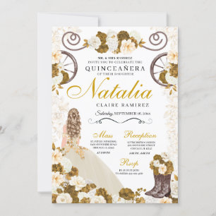 Invitation Western Gold & Ivory Princess Cowgirl Quinceanera