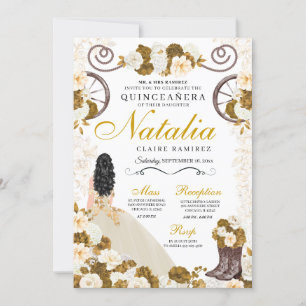 Invitation Western Gold & Ivory Princess Cowgirl Quinceanera