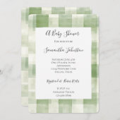 Invitation Western Green Cream Plaid Stripes Baby shower chic (Devant / Derrière)