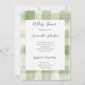 Invitation Western Green Cream Plaid Stripes Baby shower chic (Devant)