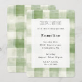 Invitation Western Green Cream Plaid Stripes Pays Anniversair (Devant / Derrière)