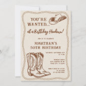 Invitation Western Hand Drawn Cowboy Boots Birthday Party (Devant)