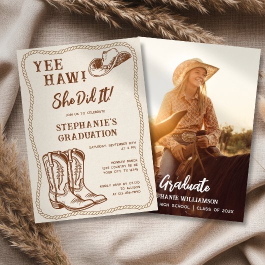 Invitation Western Hand Drawn Cowboy Boots Graduation Party