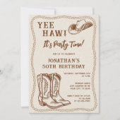 Invitation Western Hand Drawn Cowboy Boots Man Birthday Party (Devant)
