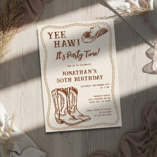 Invitation Western Hand Drawn Cowboy Boots Man Birthday Party