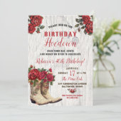Invitation Western Hoedown Rustique Cowgirl Red Floral Annive (Debout devant)