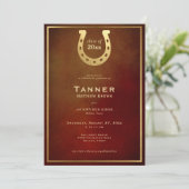 Invitation Western Horseshoe Leather Gold Party (Debout devant)