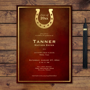 Invitation Western Horseshoe Leather Gold Party