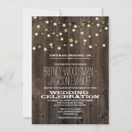 Invitation Western Lights Stars Grange Wood Wedding Invitatio (Devant)