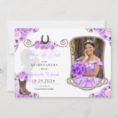 Invitation Western Lilac Quinceañera Enregistrer La Date Phot (Devant)