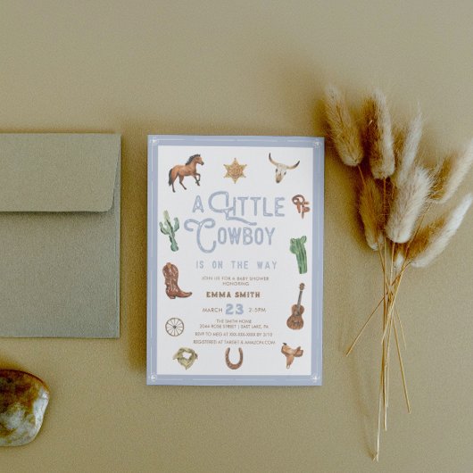 Invitation Western Little Cowboy Photo Baby Boy Douche