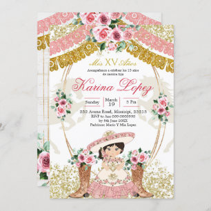 Invitation Western Mexican Pink Boot Charra Mis Quince