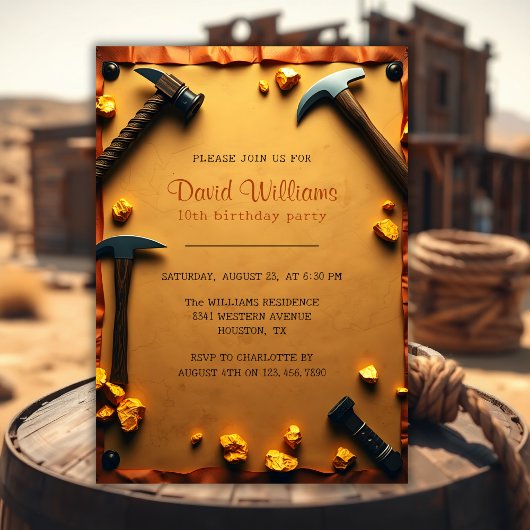 Invitation Western Miner Party Gold Mining Anniversaire