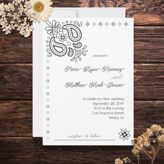 Invitation Western Modern Simple Noir et blanc