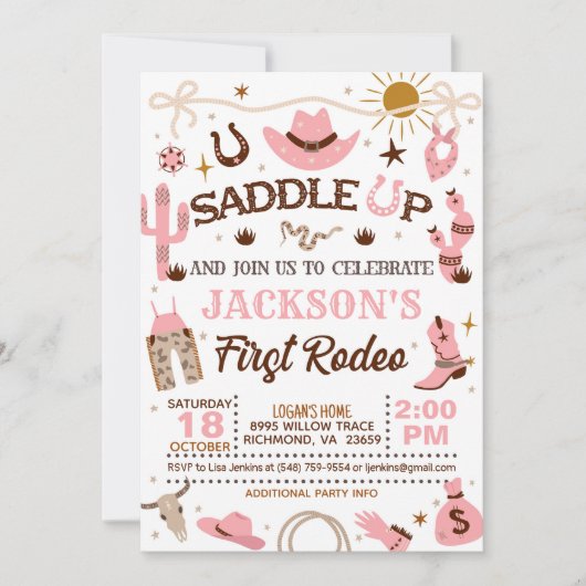 Invitation Western Mon premier rodéo fille d'anniversaire (ro (Devant)
