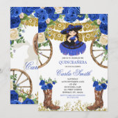 Invitation Western Navy Blue et Gold Charra 15 Anos (Devant / Derrière)