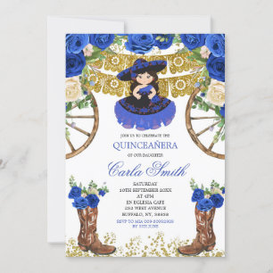 Invitation Western Navy Blue et Gold Charra 15 Anos