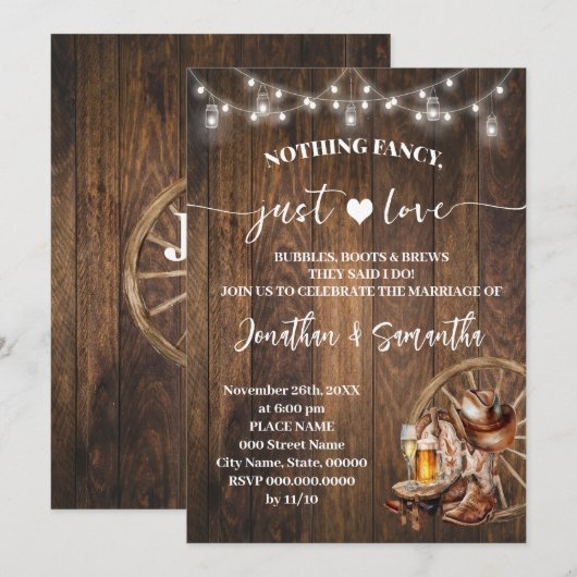 Invitation Western Nothing Fancy Just Love Elopement Mariage (Devant / Derrière)